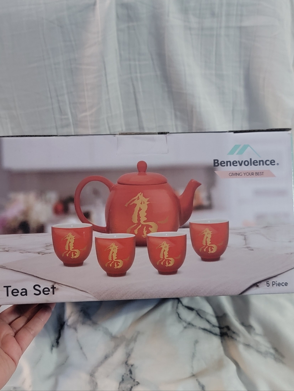 Red Tea Set with Gold Dragon Design - 5 Piece